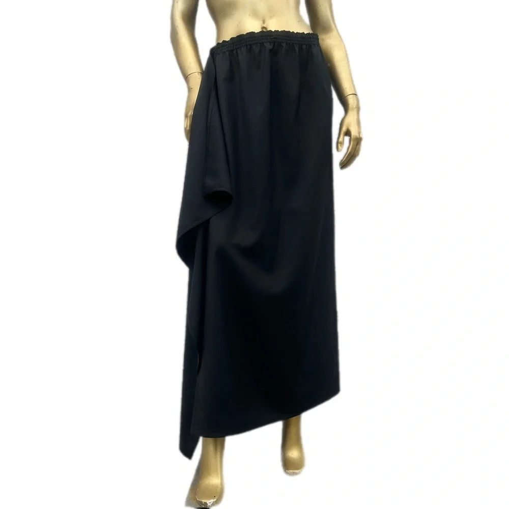 Zoran NWOT 100% wool Black Asymmetrical draped High slit Maxi Skirt made in USA